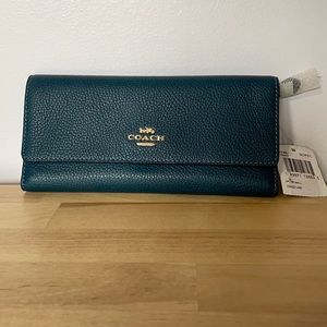 NWT Coach tri fold wallet in peacock